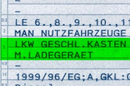 Bezeichnung der Fahrzeugklasse und des Aufbaus - wichtig bei der Berechnung einer LKW-Versicherung